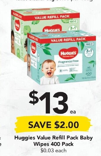 Drakes Huggies Value Refill Pack Baby Wipes 400 pack offer