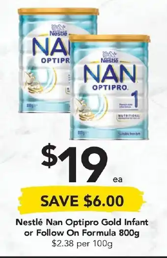 Drakes Nestlé Nan Optipro Gold Infant or Follow On Formula 800g offer