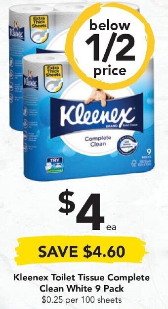 Drakes Kleenex Toilet Tissue Complete Clean White 9 Pack offer
