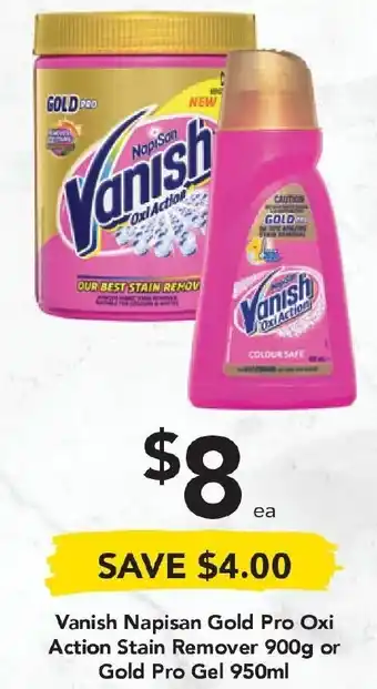 Drakes Vanish Napisan Gold Pro Oxi Action Stain Remover 900g or Gold Pro Gel 950ml offer