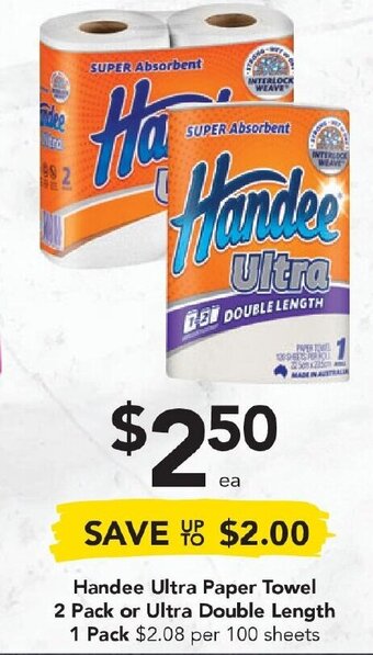 Handee Ultra Paper Towel 2 Pack or Ultra Double Length 1 Pack