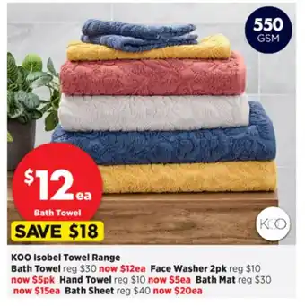 Spotlight Koo Isobel Towel Range offer