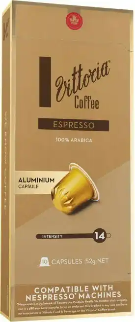 Woolworths Vittoria Nespresso Compatible Coffee Capsules Classic Range Pk 10 offer