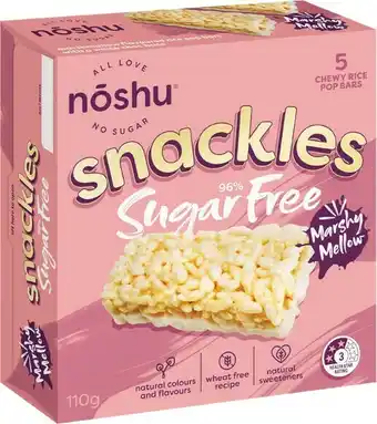 Woolworths Noshu Sugar Free Snackles Bars 110g Pk 5 offer