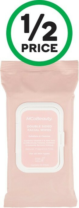 Woolworths MCoBeauty Double Sided Facial Wipes Pk 25 offer
