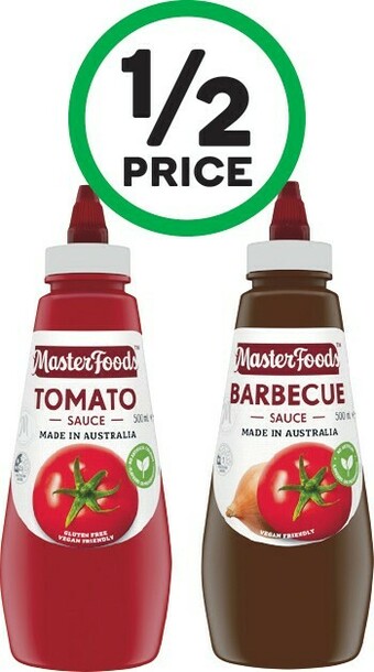 Woolworths MasterFoods Tomato or Barbecue Sauce 475-500ml offer