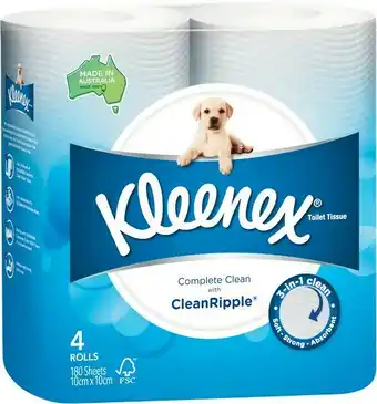 Woolworths Kleenex Double Length Toilet Tissue Pk 4 offer