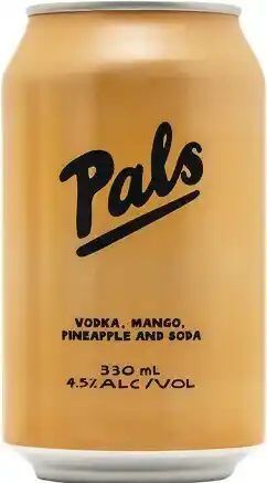 Woolworths Pals Vodka, Mango, Pineapple and Soda 4.5% Cans 4x330ml offer