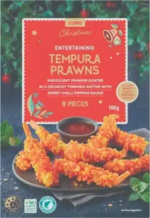 Coles Coles Christmas Tempura Prawns with Sweet Chilli Sauce 196g offer