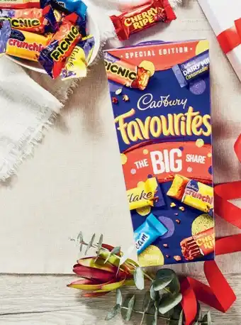 Coles Cadbury Favourites 820g or Roses Tin 620g offer