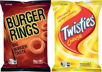 Coles Twisties, Burger Rings or Cheetos Snacks 80g-90g offer