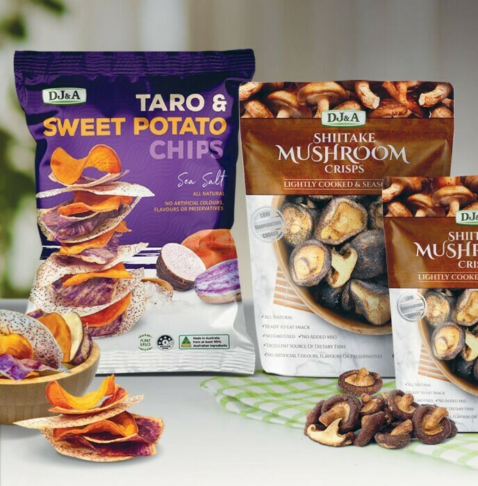 DJ&A Taro & Sweet Potato Chips 90g or Shiitake Mushroom Crisps 65g