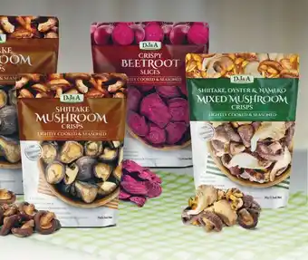 Coles DJ&A Shiitake Mushroom Crisps 30g, Crispy Beetroot Slices 35g or Mixed Mushroom Crisps 30g offer