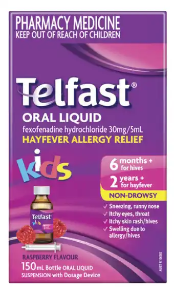 PharmaSave Telfast hayfever allergy relief kids elixir raspberry flavour 150ml offer