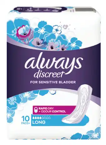 Always discreet for sensitive bladder 10 pads long