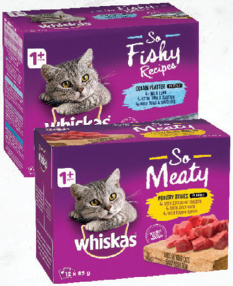 Drakes Whiskas cat food so fishy, so meaty or tasty trios 12x85g offer