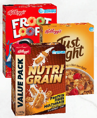 Drakes Kellogg's nutri-grain 805g, just right original 790g, froot loops 500g or crunchy nut cornflakes 670g offer