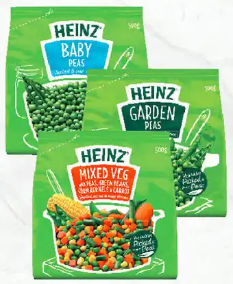 Drakes Heinz garden or baby peas, mixed veg or broad beans 500g offer