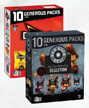 Drakes Red rock deli selection box or doritos generous 10 pack 280g offer