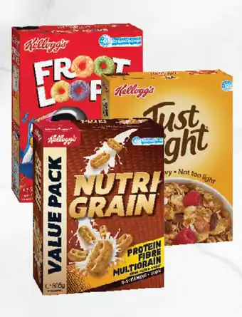 Drakes Kellogg's nutri-grain 805g, just right original 790g, froot loops 500g or crunchy nut cornflakes 670g offer