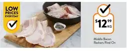 Foodworks Middle Bacon Rashers Rind On offer