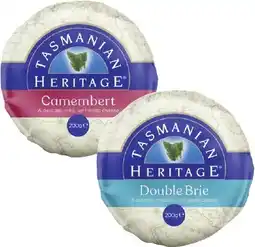 Coles Tasmanian Heritage Double Cream Brie or Camembert 200g offer