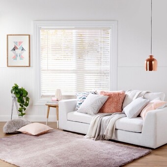 Spotlight 50% off 50mm Fresh White Ready-To-Hang Timber Venetian Blinds offer
