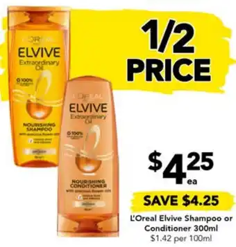 Drakes L'Oreal Elvive Shampoo or Conditioner offer