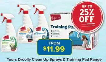 PetO Yours Drooly Clean Up Sprays & Training Pad Range offer