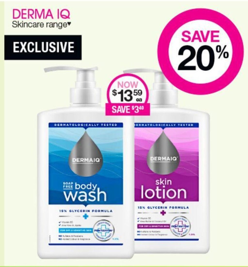 Derma IQ SoapFree Body Wash / Skin Lotion offer at Priceline