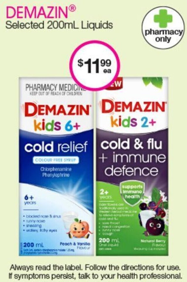Demazin Cold Relief / Cold & Flu + Immune Defence offer at Priceline