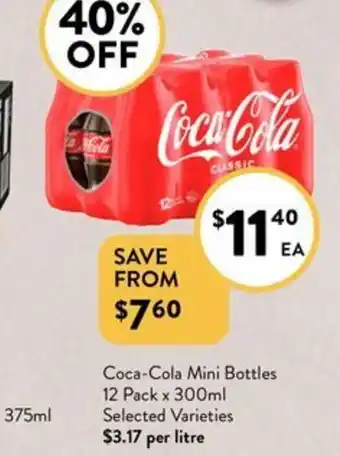 Foodworks Coca-Cola Mini Bottles 12 Pack x 300ml Selected Varieties offer