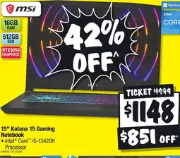 JB Hi-Fi 15" Katana 15 Gaming Notebook offer