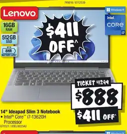 JB Hi-Fi 14" Ideapad Slim 3 Notebook offer