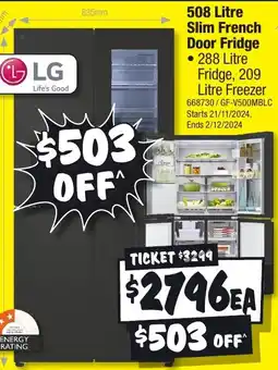 JB Hi-Fi 508 Litre Slim French Door Fridge offer