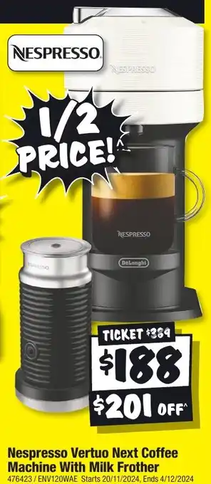 JB Hi-Fi Nespresso Vertuo Next Coffee Machine With Milk Frother offer