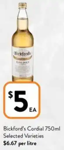 Foodworks Bickford's Cordial offer
