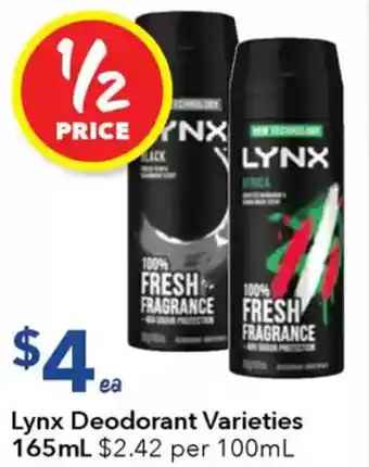 Ritchies Lynx Deodorant Varieties offer