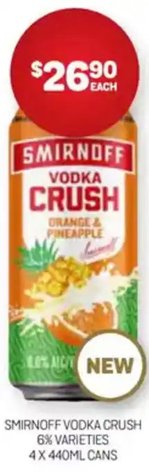 Harry Brown Smirnoff vodka crush 6% varieties cans offer