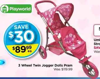 Toyworld 3 Wheel Twin Jogger Dolls Pram offer