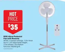 Mitre 10 ROK 40cm Pedestal Fan with Remote offer