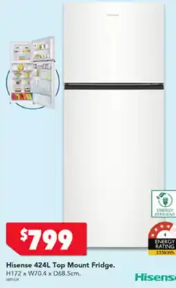 Harvey Norman Hisense 424L Top Mount Fridge offer