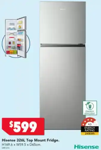 Harvey Norman Hisense 326L Top Mount Fridge offer