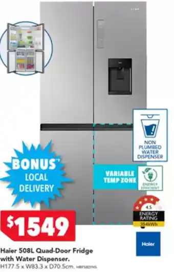 Harvey Norman Haier 508L Quad-Door Fridge with Water Dispenser offer