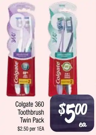 Farmer Jack's Colgate 360 Toothbrush Twin Pack offer