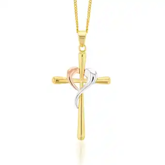 Shiels 9ct Yellow, Rose And White Gold Crossover On Cross Pendant offer