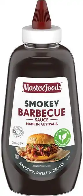 IGA MasterFoods Barbecue, Tomato Squeezy Sauce 500mL or No Rules Sauce 250mL Selected Varieties offer