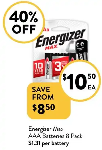 Foodworks Energizer Max AAA Batteries 8 Pack offer