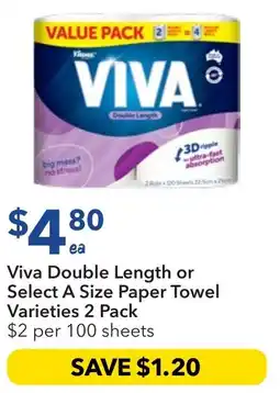 Ritchies Viva Double Length or Select A Size Paper Towel Varieties 2 Pack offer