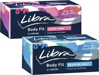 Coles Libra Body Fit Regular or Super Tampons 16 Pack offer